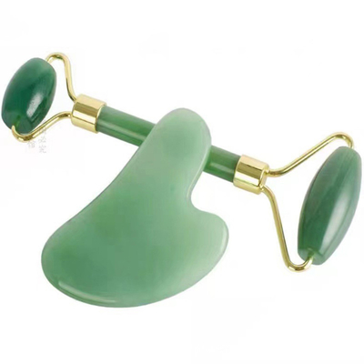 Sistema natural del Massager de la belleza del tablero de Guasha del cuidado de piel del rodillo de Jade Roller Double Head Silent del masaje facial
